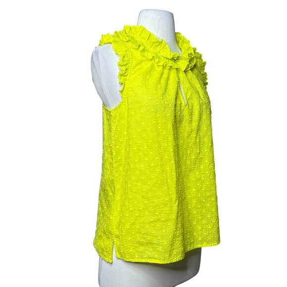 J.Crew Yellow Ruffle Neck Tank Blouse Dots Size Small - Picture 3 of 6